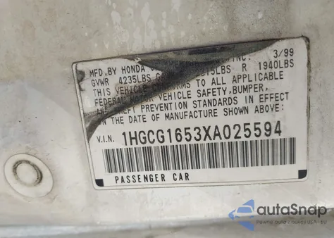 1999 Honda Accord Ex V6 from USA, damaged, VIN 1HGCG1653XA025594